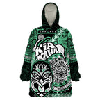 Personalised Te Reo Maori New Zealand Wearable Blanket Hoodie Aotearoa Kia Haka Maori Tribal Tattoo Green Style LT9