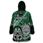 Personalised Te Reo Maori New Zealand Wearable Blanket Hoodie Aotearoa Kia Haka Maori Tribal Tattoo Green Style LT9
