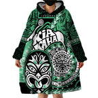Personalised Te Reo Maori New Zealand Wearable Blanket Hoodie Aotearoa Kia Haka Maori Tribal Tattoo Green Style LT9
