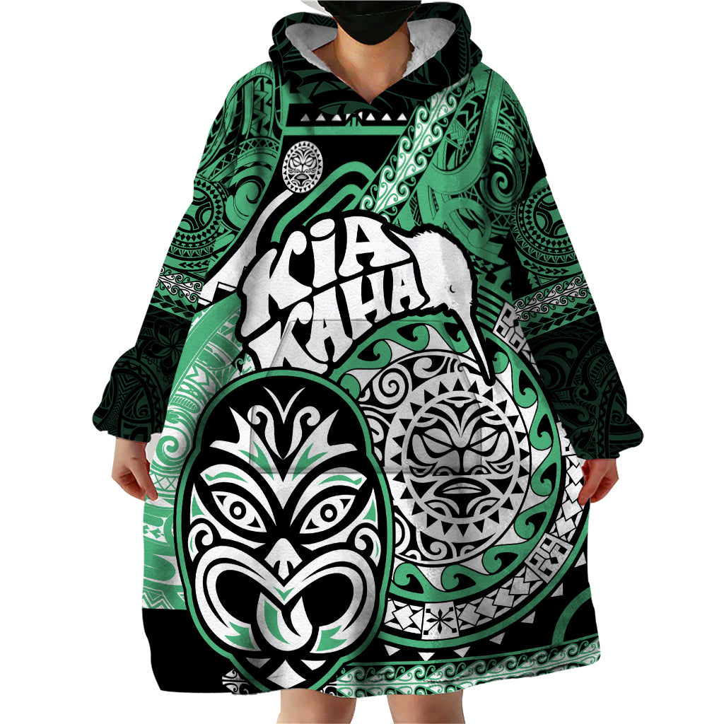 Personalised Te Reo Maori New Zealand Wearable Blanket Hoodie Aotearoa Kia Haka Maori Tribal Tattoo Green Style LT9