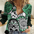 Personalised Te Reo Maori New Zealand Women Casual Shirt Aotearoa Kia Haka Maori Tribal Tattoo Green Style LT9