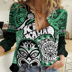 Personalised Te Reo Maori New Zealand Women Casual Shirt Aotearoa Kia Haka Maori Tribal Tattoo Green Style LT9