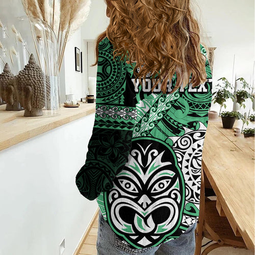 Personalised Te Reo Maori New Zealand Women Casual Shirt Aotearoa Kia Haka Maori Tribal Tattoo Green Style LT9