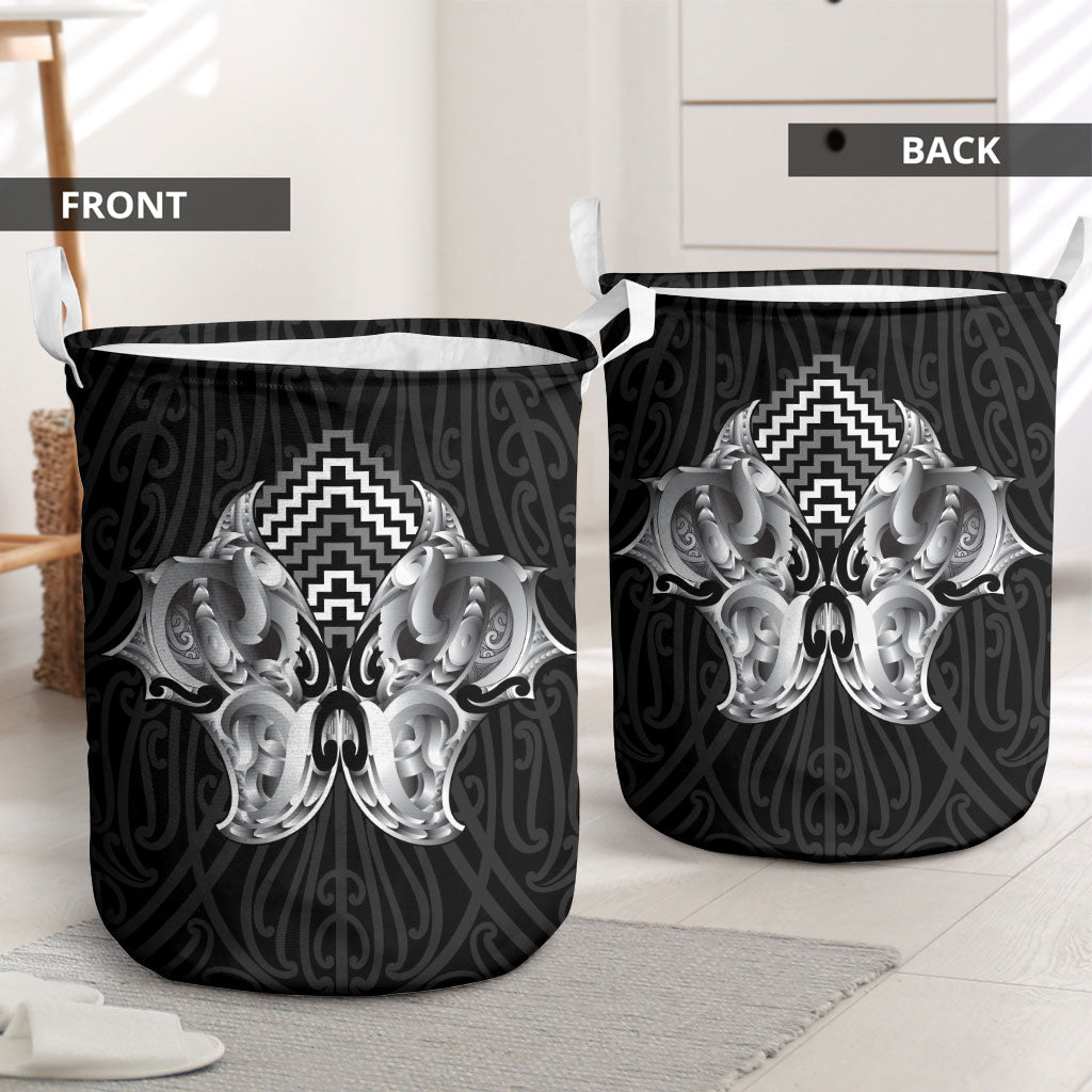 Aotearoa Kowhaiwhai Poutama Black Motif Laundry Basket