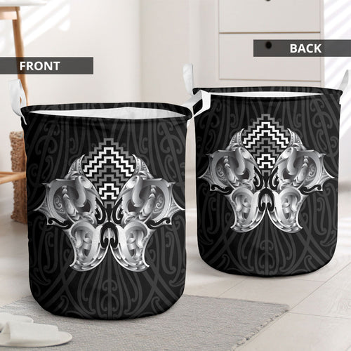 Aotearoa Kowhaiwhai Poutama Black Motif Laundry Basket