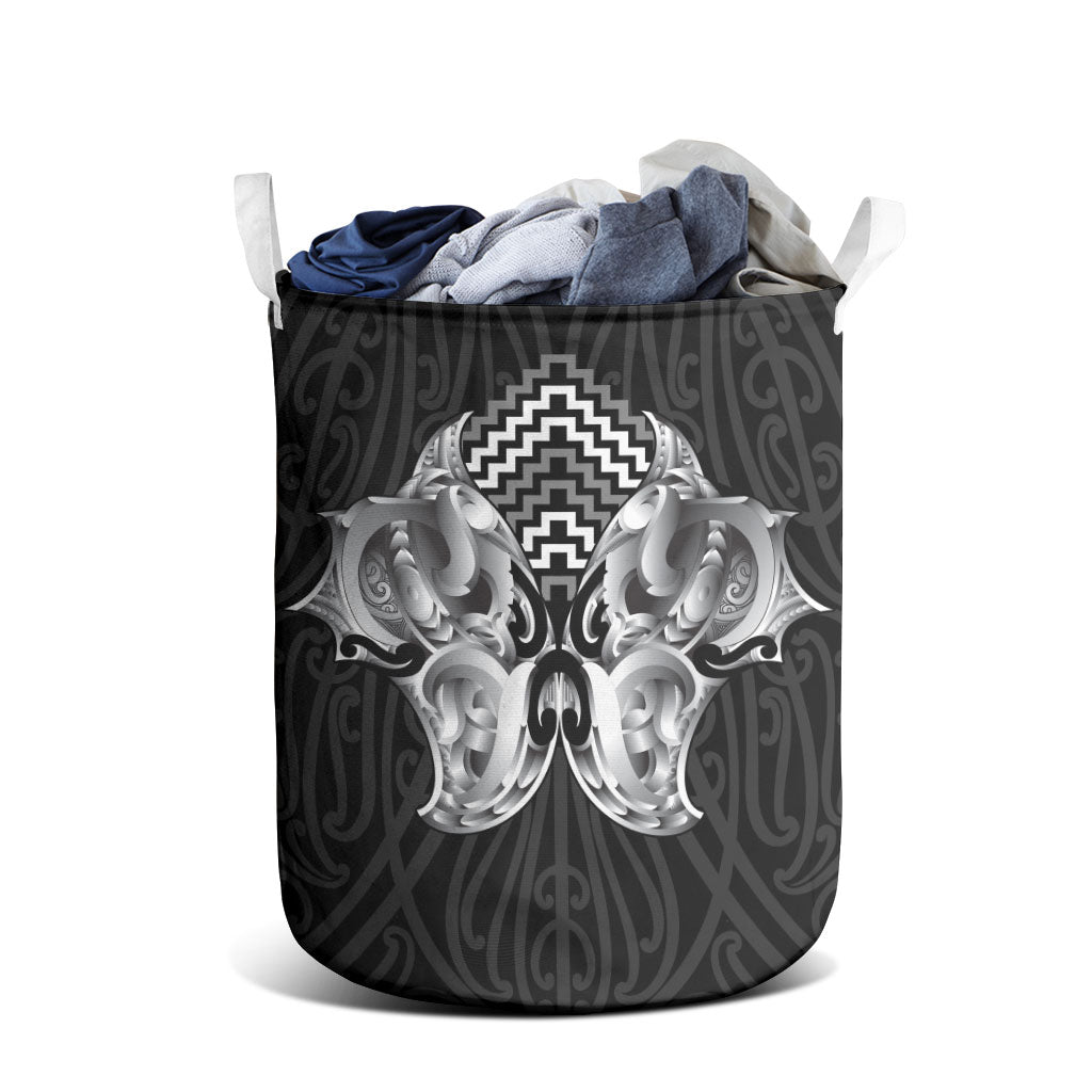 Aotearoa Kowhaiwhai Poutama Black Motif Laundry Basket