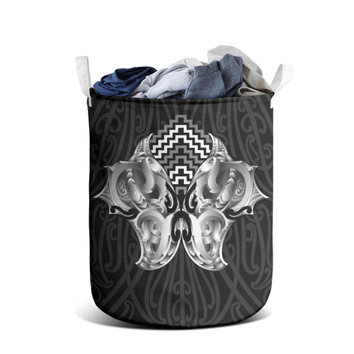 Aotearoa Kowhaiwhai Poutama Black Motif Laundry Basket