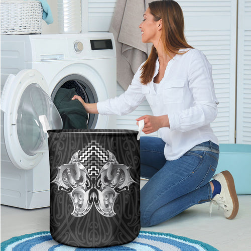 Aotearoa Kowhaiwhai Poutama Black Motif Laundry Basket