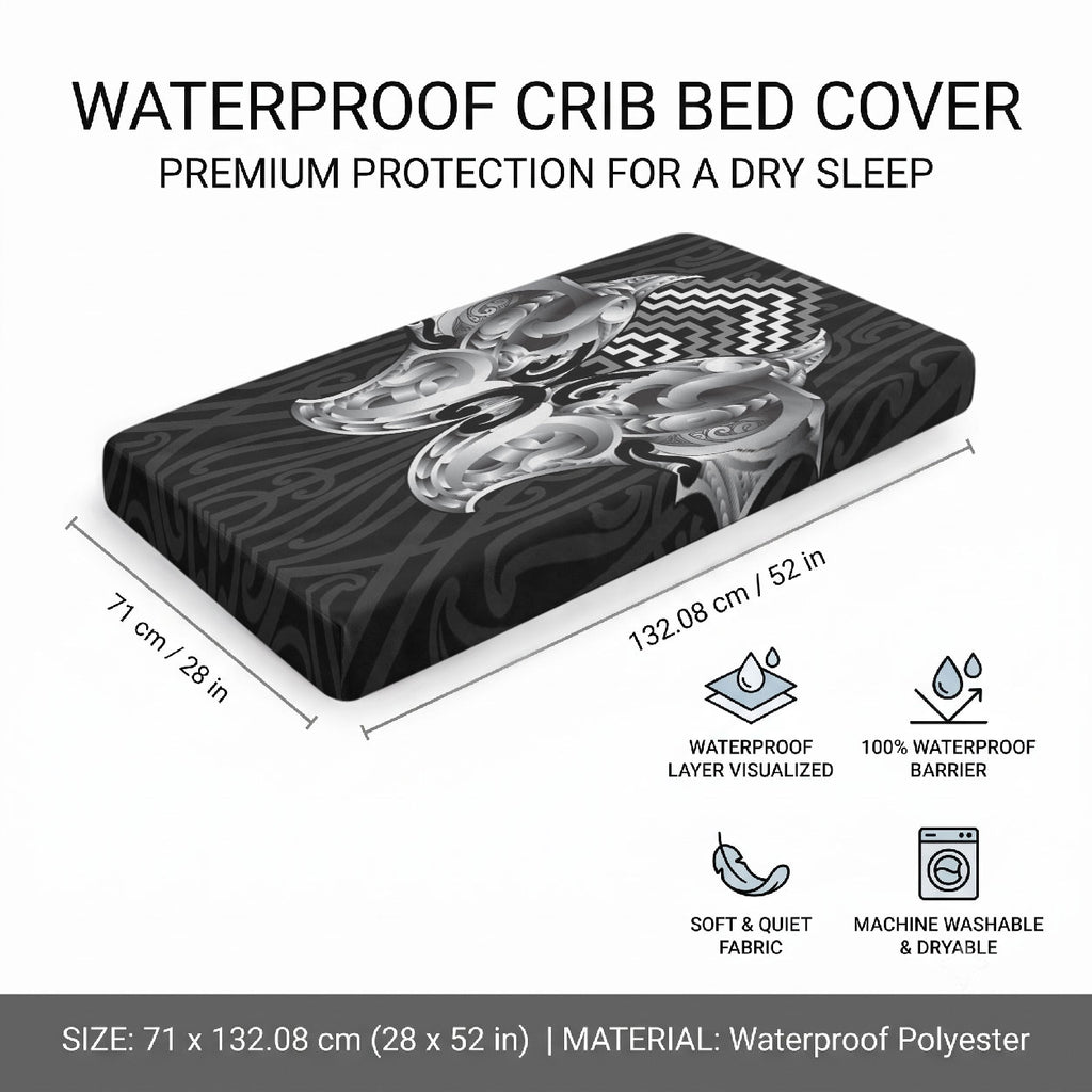 Aotearoa Kowhaiwhai Poutama Black Motif Baby Bed Cover