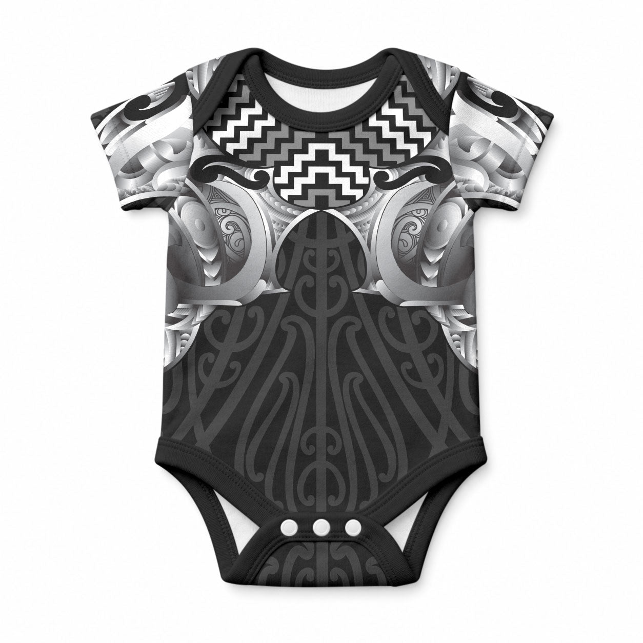 Aotearoa Kowhaiwhai Poutama Black Motif Baby Onesie