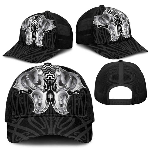 Aotearoa Kowhaiwhai Poutama Black Motif Baseball Net Cap