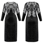 Aotearoa Kowhaiwhai Poutama Black Motif Couples Matching Long Sleeve Bodycon Dress and Long Sleeve Button Shirt