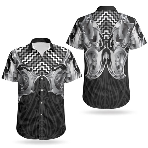 Aotearoa Kowhaiwhai Poutama Black Motif Couples Matching Summer Maxi Dress and Hawaiian Shirt