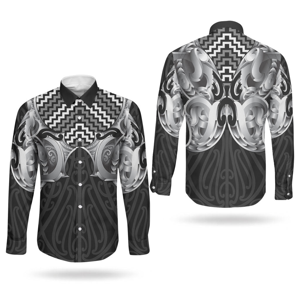 Aotearoa Kowhaiwhai Poutama Black Motif Couples Matching Summer Maxi Dress and Long Sleeve Button Shirt