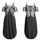Aotearoa Kowhaiwhai Poutama Black Motif Couples Matching Summer Maxi Dress and Long Sleeve Button Shirt