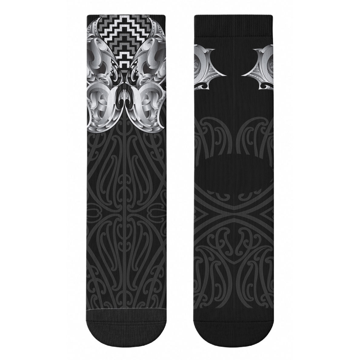 Aotearoa Kowhaiwhai Poutama Black Motif Crew Socks