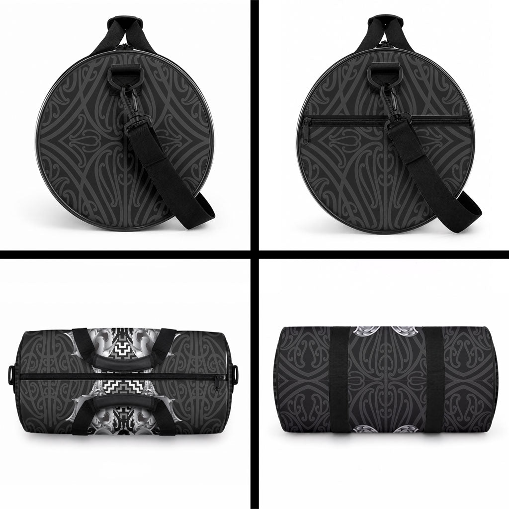 Aotearoa Kowhaiwhai Poutama Black Motif Duffle Bag