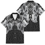 Aotearoa Kowhaiwhai Poutama Black Motif Family Matching Mermaid Dress and Hawaiian Shirt