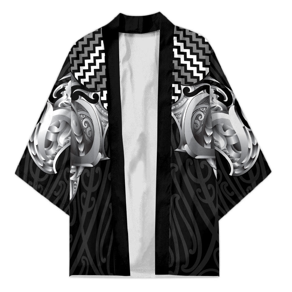 Aotearoa Kowhaiwhai Poutama Black Motif Kimono