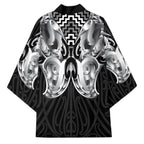 Aotearoa Kowhaiwhai Poutama Black Motif Kimono