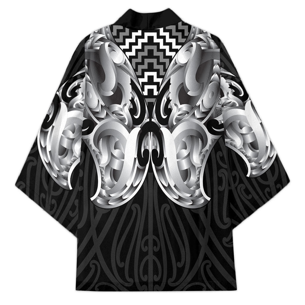 Aotearoa Kowhaiwhai Poutama Black Motif Kimono