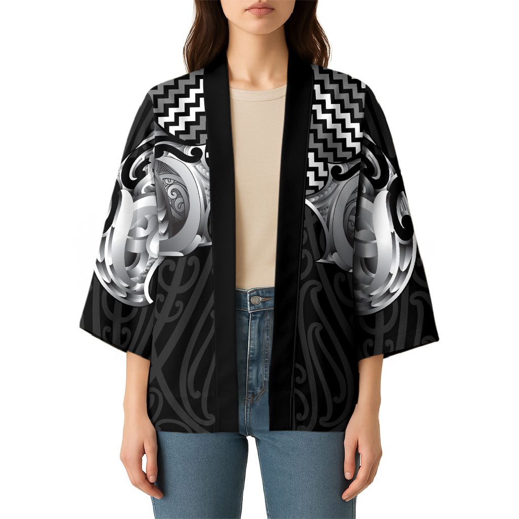 Aotearoa Kowhaiwhai Poutama Black Motif Kimono