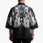 Aotearoa Kowhaiwhai Poutama Black Motif Kimono