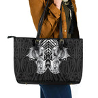 Aotearoa Kowhaiwhai Poutama Black Motif Leather Tote Bag