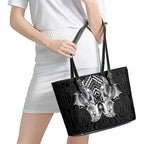 Aotearoa Kowhaiwhai Poutama Black Motif Leather Tote Bag