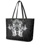 Aotearoa Kowhaiwhai Poutama Black Motif Leather Tote Bag