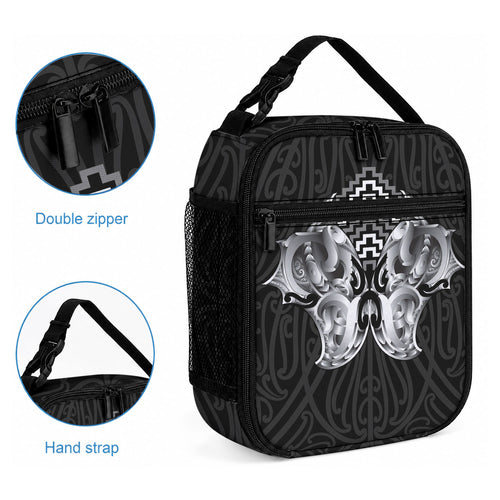 Aotearoa Kowhaiwhai Poutama Black Motif Lunch Bag