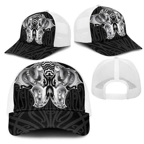 Aotearoa Kowhaiwhai Poutama Black Motif Mesh Trucker Cap