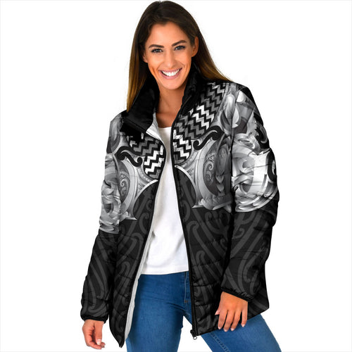 Aotearoa Kowhaiwhai Poutama Black Motif Padded Jacket