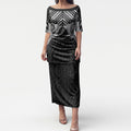 Aotearoa Kowhaiwhai Poutama Black Motif Puletasi