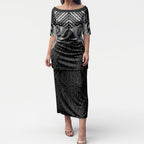 Aotearoa Kowhaiwhai Poutama Black Motif Puletasi