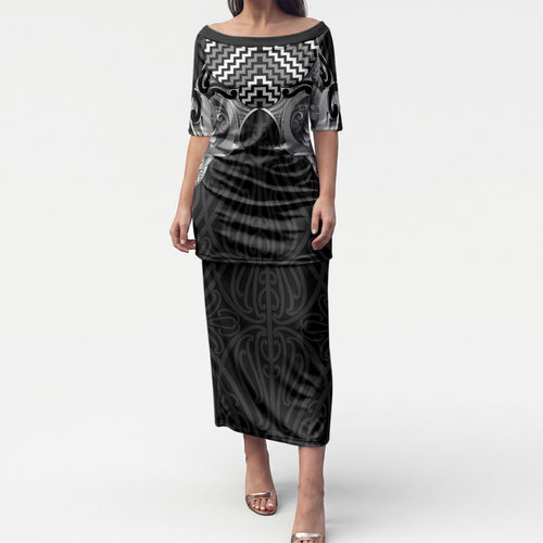 Aotearoa Kowhaiwhai Poutama Black Motif Puletasi