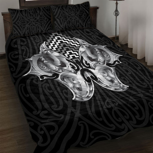 Aotearoa Kowhaiwhai Poutama Black Motif Quilt Bed Set