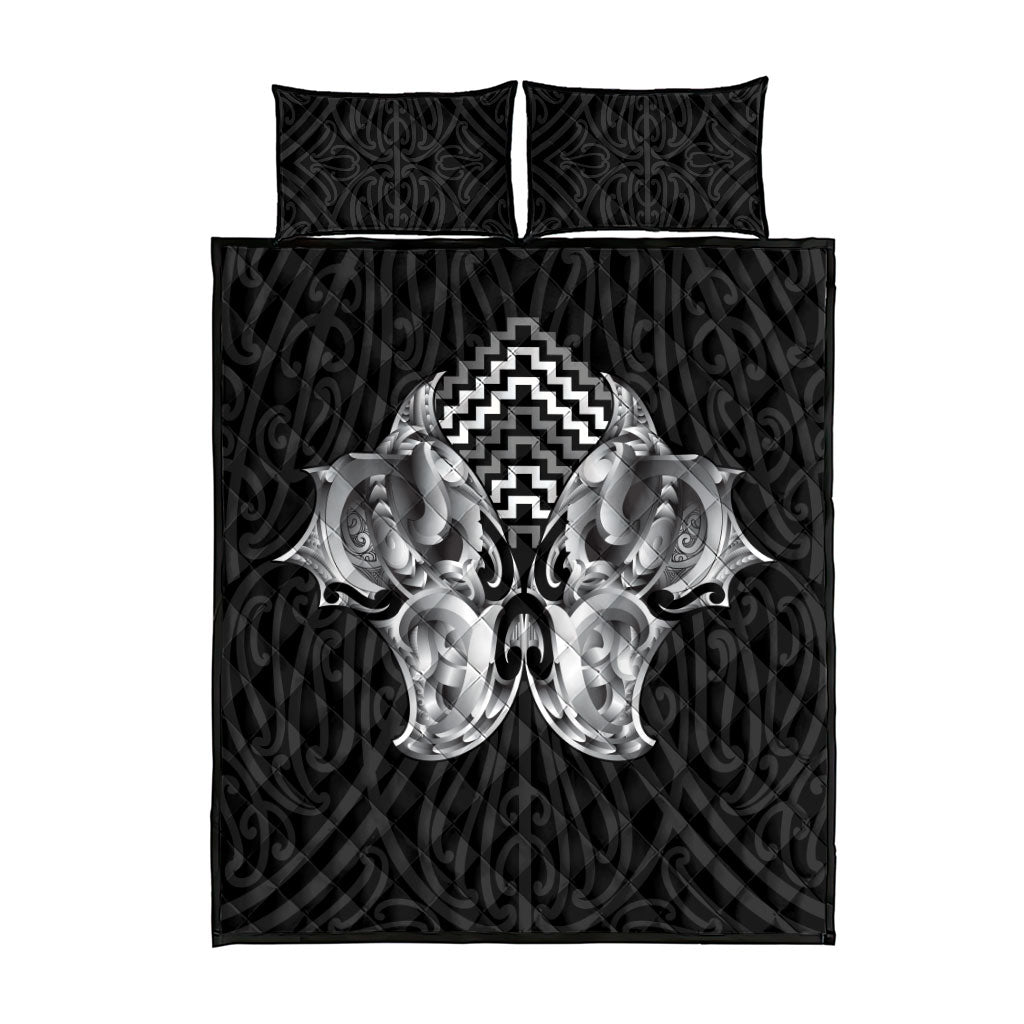 Aotearoa Kowhaiwhai Poutama Black Motif Quilt Bed Set