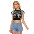 Aotearoa Kowhaiwhai Poutama Black Motif Raglan Cropped T Shirt