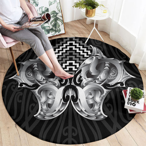 Aotearoa Kowhaiwhai Poutama Black Motif Round Carpet