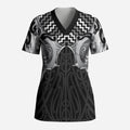 Aotearoa Kowhaiwhai Poutama Black Motif Scrub Top