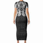 Aotearoa Kowhaiwhai Poutama Black Motif Short Sleeve Bodycon Dress