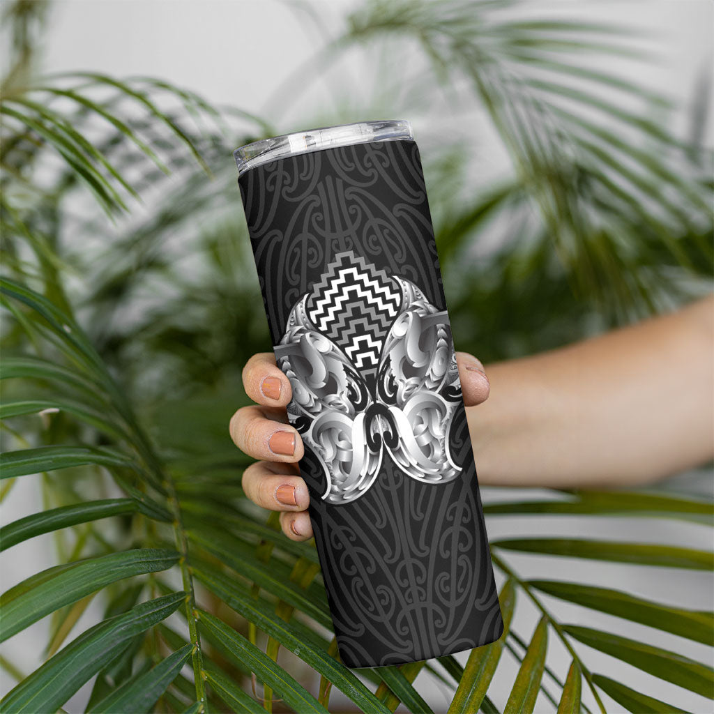 Aotearoa Kowhaiwhai Poutama Black Motif Skinny Tumbler