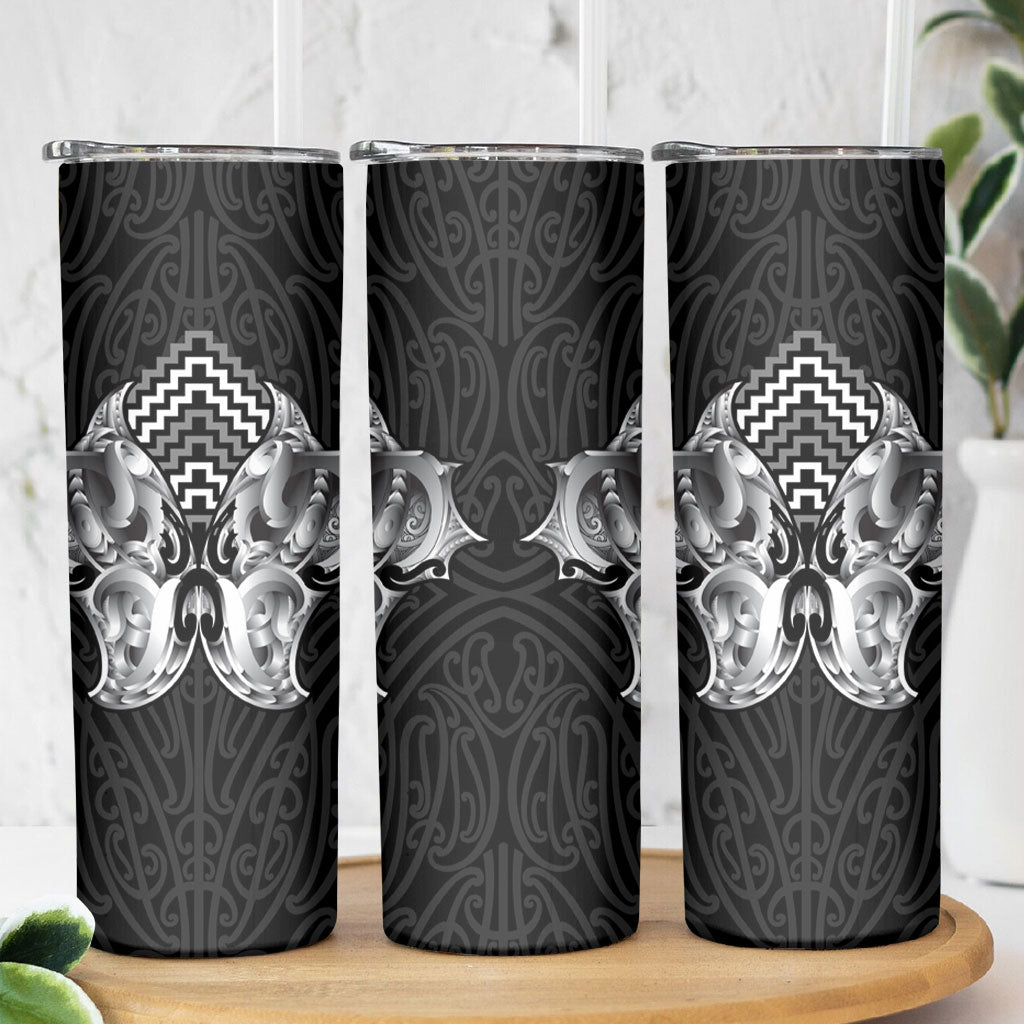 Aotearoa Kowhaiwhai Poutama Black Motif Skinny Tumbler