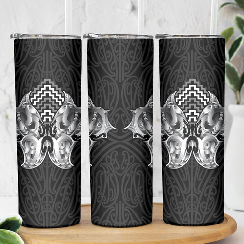 Aotearoa Kowhaiwhai Poutama Black Motif Skinny Tumbler