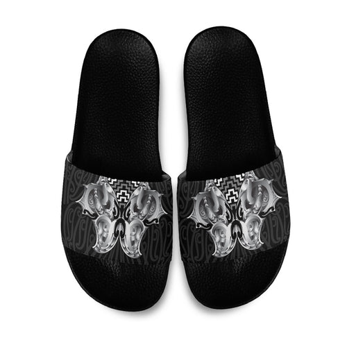 Aotearoa Kowhaiwhai Poutama Black Motif Slide Sandals