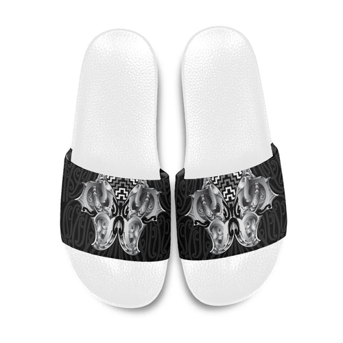 Aotearoa Kowhaiwhai Poutama Black Motif Slide Sandals