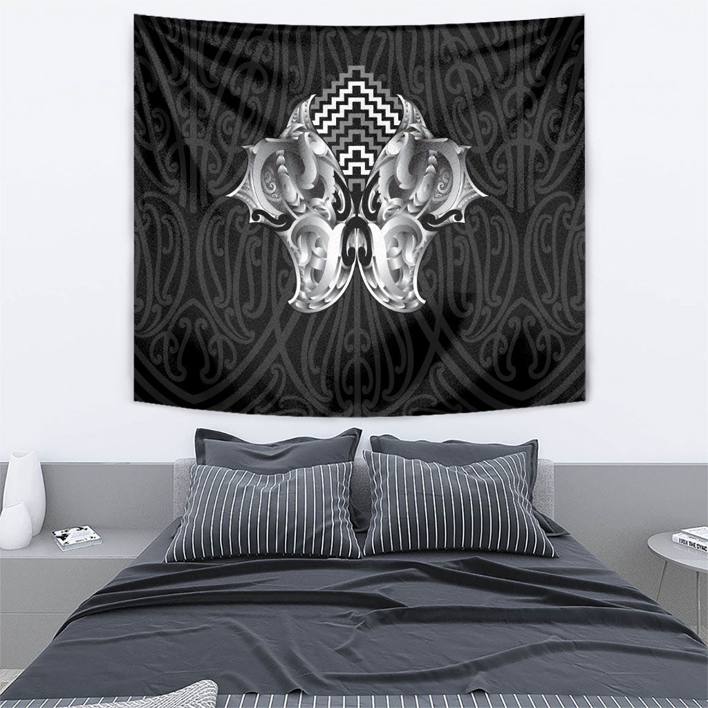 Aotearoa Kowhaiwhai Poutama Black Motif Tapestry