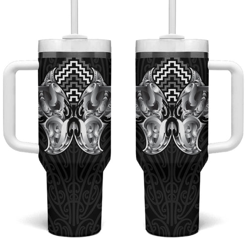 Aotearoa Kowhaiwhai Poutama Black Motif Tumbler With Handle
