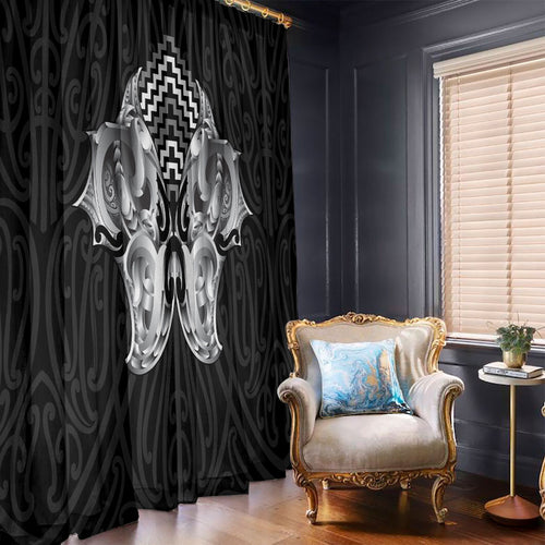 Aotearoa Kowhaiwhai Poutama Black Motif Window Curtain